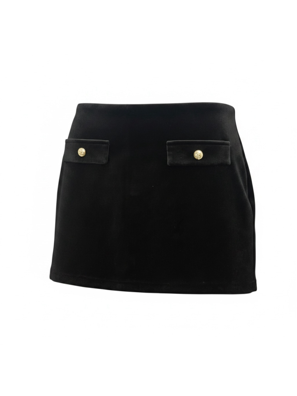 Women's Zara Black Velvet Mini Skirt with Gold Buttons, Size M